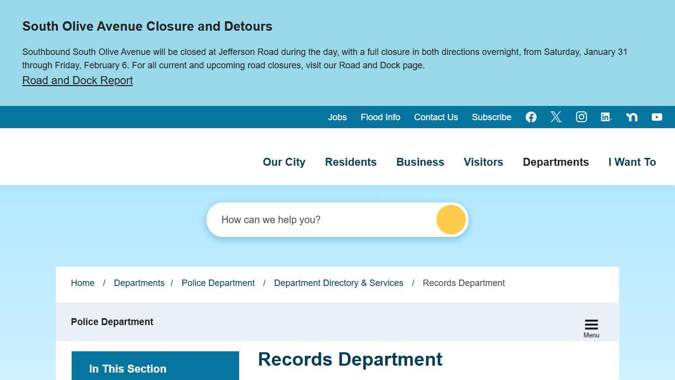 Records Department City of West Palm Beach